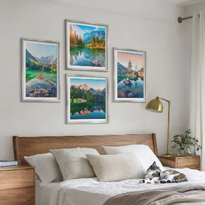 Ensemble de 4 tableaux représentant un paysage naturel de lacs de montagne