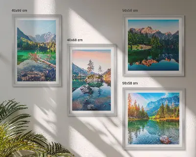 Ensemble de 4 tableaux représentant un paysage naturel de lacs de montagne