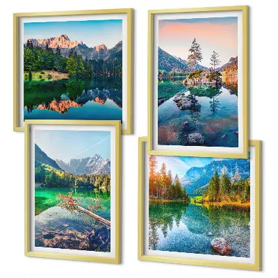 Ensemble de 4 tableaux représentant un paysage naturel de lacs de montagne