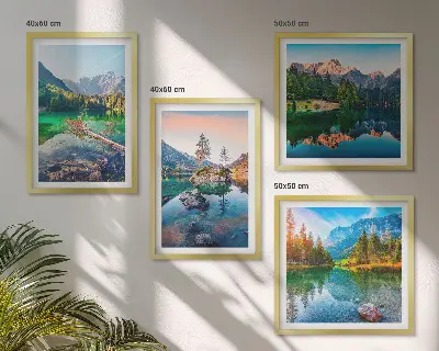 Ensemble de 4 tableaux représentant un paysage naturel de lacs de montagne