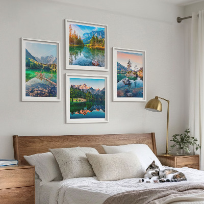 Ensemble de 4 tableaux Paysage naturel des lacs de montagne