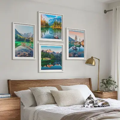 Ensemble de 4 tableaux représentant un paysage naturel de lacs de montagne