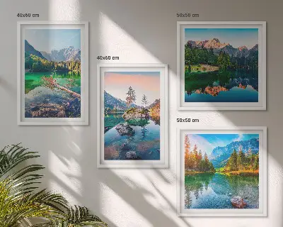 Ensemble de 4 tableaux représentant un paysage naturel de lacs de montagne