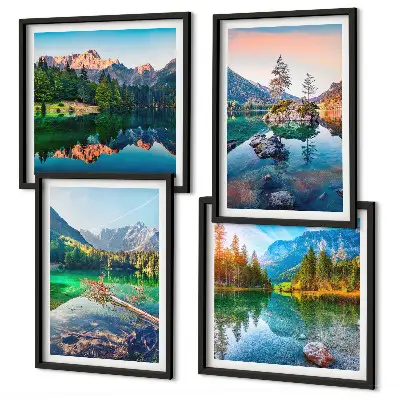 Ensemble de 4 tableaux représentant un paysage naturel de lacs de montagne