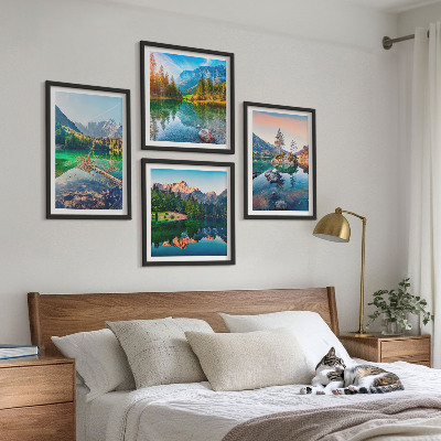 Ensemble de 4 tableaux Paysage naturel des lacs de montagne
