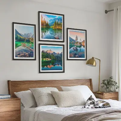 Ensemble de 4 tableaux représentant un paysage naturel de lacs de montagne