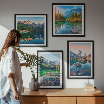 Ensemble de 4 tableaux Paysage naturel des lacs de montagne