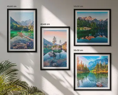 Ensemble de 4 tableaux représentant un paysage naturel de lacs de montagne