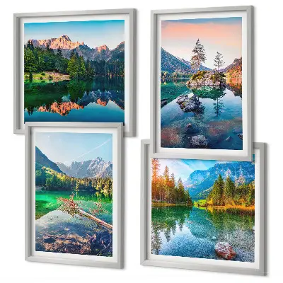Ensemble de 4 tableaux représentant un paysage naturel de lacs de montagne