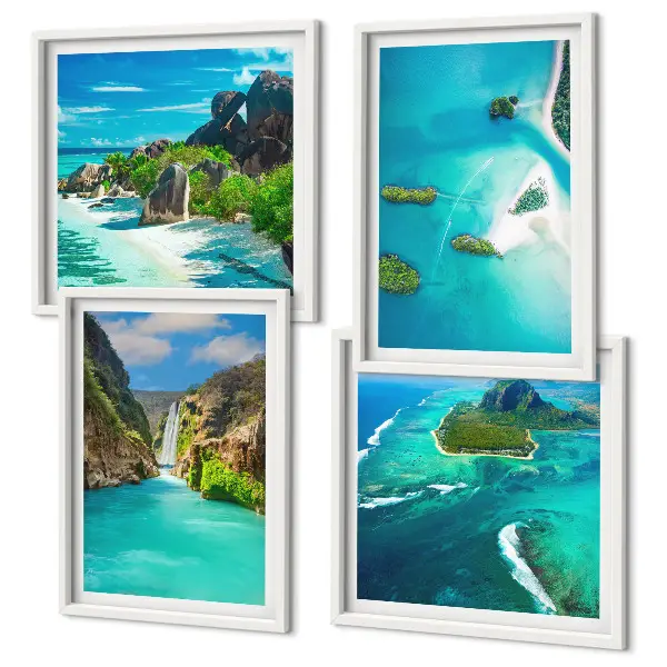 Tableau polyptyque 2 cadres motif îles tropicales turquoise