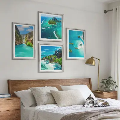 Tableau polyptyque 2 cadres motif îles tropicales turquoise