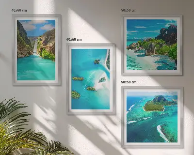 Tableau polyptyque 2 cadres motif îles tropicales turquoise