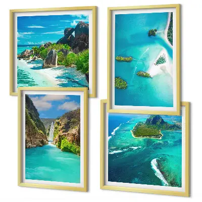 Tableau polyptyque 2 cadres motif îles tropicales turquoise