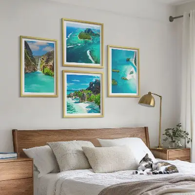 Tableau polyptyque 2 cadres motif îles tropicales turquoise