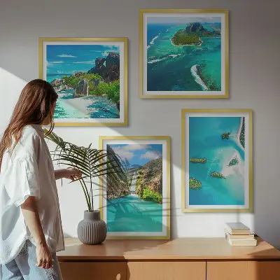 Tableau polyptyque 2 cadres motif îles tropicales turquoise