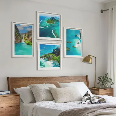 Tableau polyptyque 2 cadres motif îles tropicales turquoise