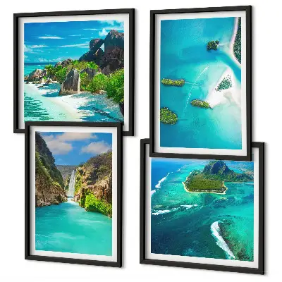 Tableau polyptyque 2 cadres motif îles tropicales turquoise