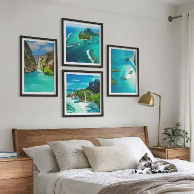Tableau polyptyque 2 cadres motif îles tropicales turquoise