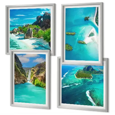 Tableau polyptyque 2 cadres motif îles tropicales turquoise