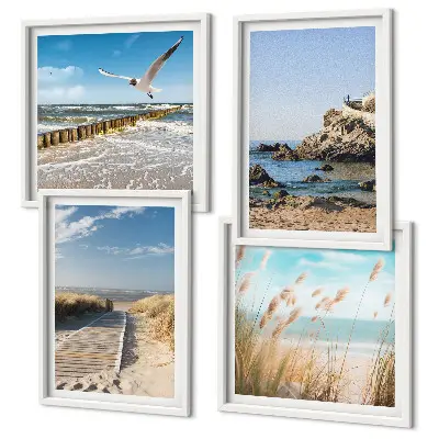 Mur de tableaux plage avec sentier en bois bordé de falaises