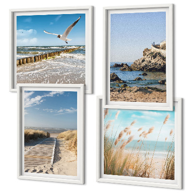 Mur de tableaux Plage, sentier en bois, falaises