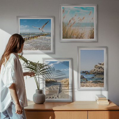 Mur de tableaux Plage, sentier en bois, falaises
