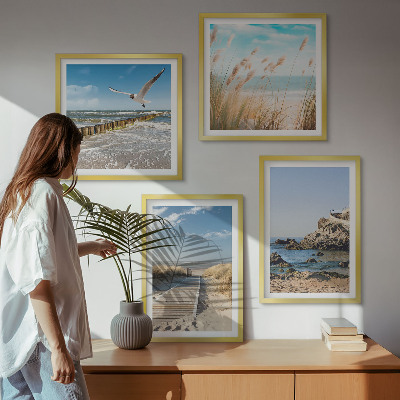 Mur de tableaux Plage, sentier en bois, falaises