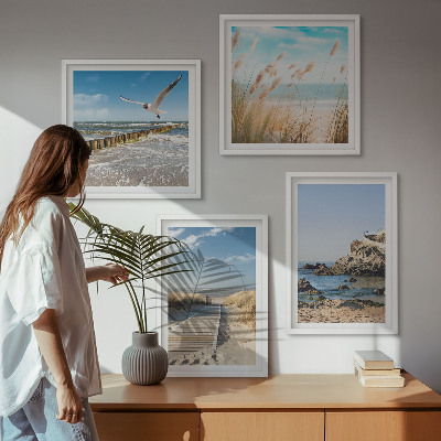 Mur de tableaux Plage, sentier en bois, falaises
