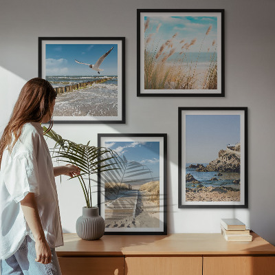 Mur de tableaux Plage, sentier en bois, falaises