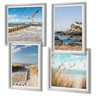 Mur de tableaux Plage, sentier en bois, falaises