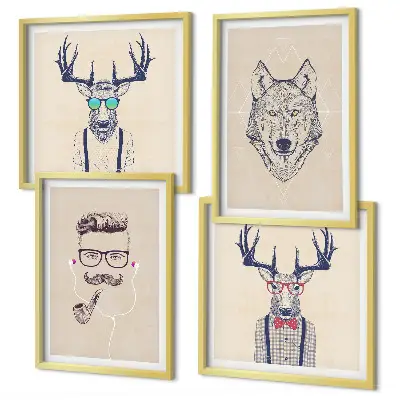Portraits d'animaux stylés ensemble de 2 cadres polyptyque