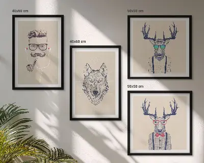Portraits d'animaux stylés ensemble de 2 cadres polyptyque
