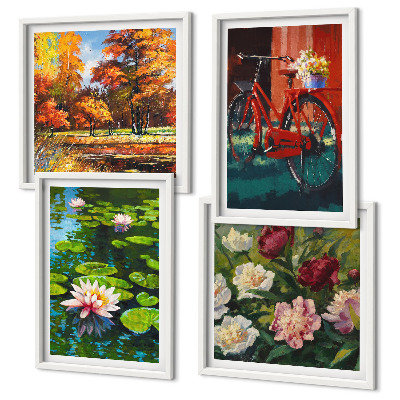 Ensemble de 4 tableaux Couleurs d'automne étang aux nénuphars