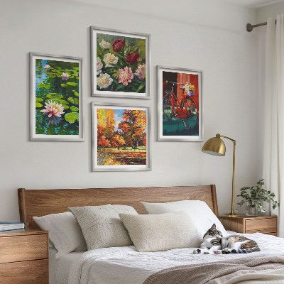 Ensemble de 4 tableaux Couleurs d'automne étang aux nénuphars