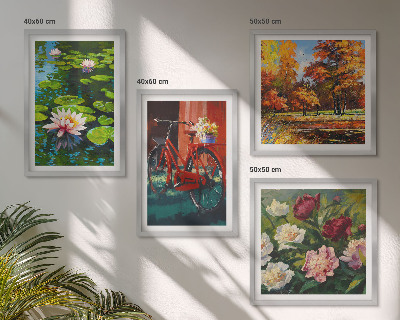 Ensemble de 4 tableaux Couleurs d'automne étang aux nénuphars