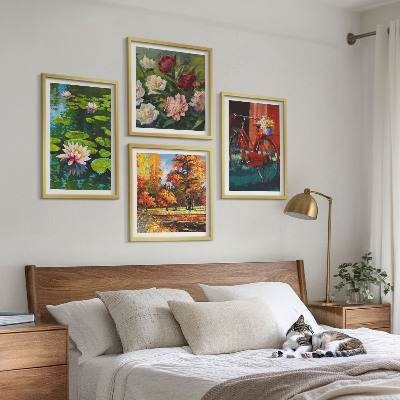 Ensemble de 4 tableaux Couleurs d'automne étang aux nénuphars