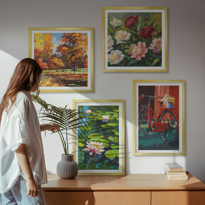 Ensemble de 4 tableaux Couleurs d'automne étang aux nénuphars