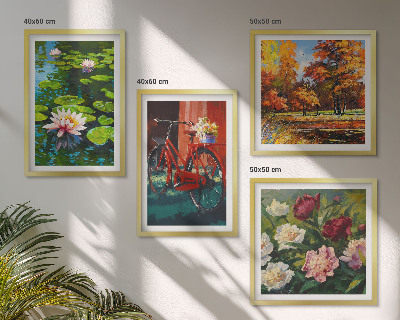 Ensemble de 4 tableaux Couleurs d'automne étang aux nénuphars