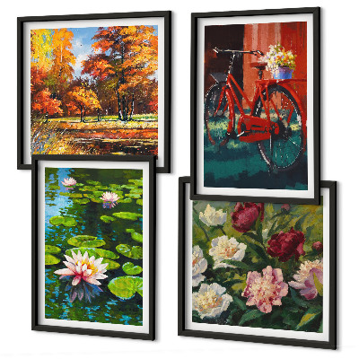 Ensemble de 4 tableaux Couleurs d'automne étang aux nénuphars