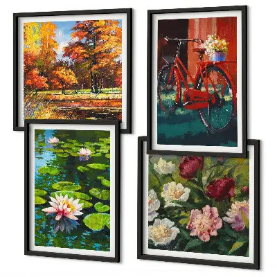 Ensemble de 4 tableaux représentant l'étang aux nénuphars aux couleurs d'automne
