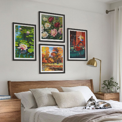 Ensemble de 4 tableaux Couleurs d'automne étang aux nénuphars