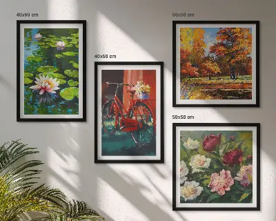 Ensemble de 4 tableaux représentant l'étang aux nénuphars aux couleurs d'automne