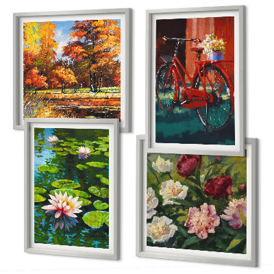 Ensemble de 4 tableaux Couleurs d'automne étang aux nénuphars