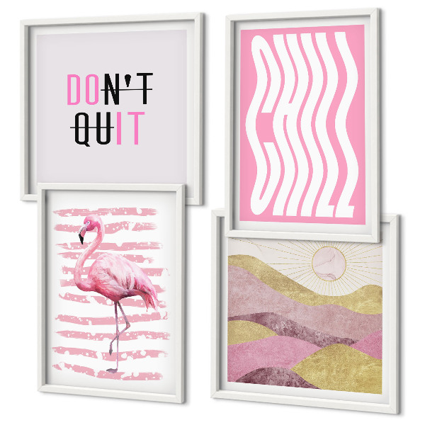 Mur de tableaux Paysage de montagne pastel avec des flamants roses