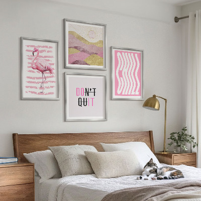 Mur de tableaux Paysage de montagne pastel avec des flamants roses