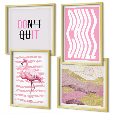 Mur de tableaux Paysage de montagne pastel avec des flamants roses
