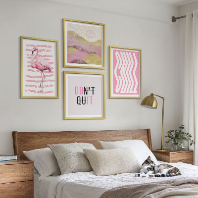 Mur de tableaux Paysage de montagne pastel avec des flamants roses