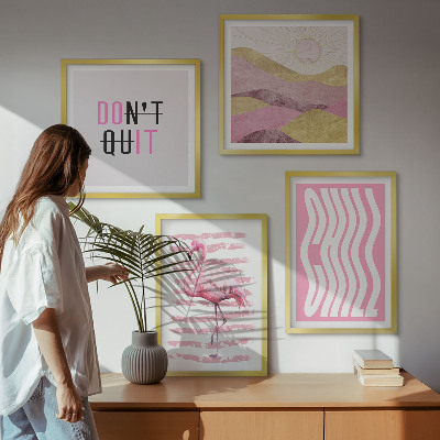 Mur de tableaux Paysage de montagne pastel avec des flamants roses