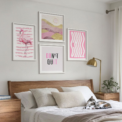 Mur de tableaux Paysage de montagne pastel avec des flamants roses