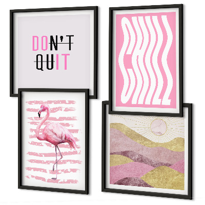 Mur de tableaux Paysage de montagne pastel avec des flamants roses